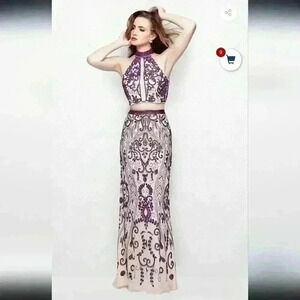 Primavera Couture - High Halter Cutout Evening Prom Dress Size 10